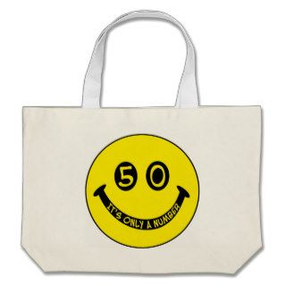 50th birthday Smiley Face, It's only a number Canvas Bags