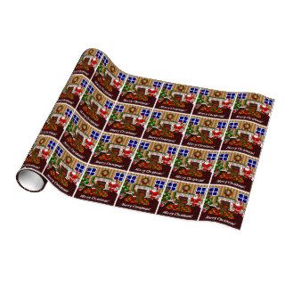 Chocolate Labrador and Santa Christmas Cartoon Gift Wrapping Paper