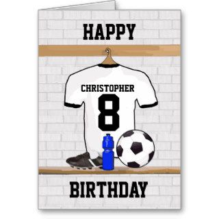 White Black Football Soccer Jersey Happy Birthday Cards