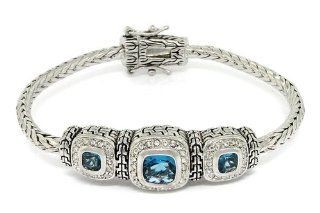 Designer Inspired "Soft Bangle" Bracelet w/Blue CZs Jewelry