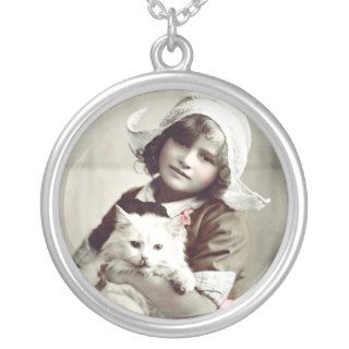 Cat Pendant Vintage White Cat Necklace Silver