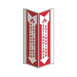 NMC VS44W Bilingual Visi Sign, Legend "EXTINGUISHER" with Arrow Graphic, 9" Length x 16" Height, PVC Plastic, White on Red Industrial Warning Signs