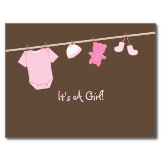 Clothesline with baby clothes and toys Baby Announ Postcard