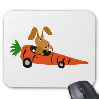 TA  Funny Bunny Rabbit Driving Carrot Car Cartoon Mousepads