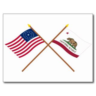 Crossed US 31 star and California State Flags Post Card