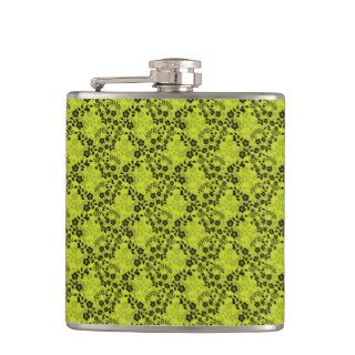 Dainty Black Floral on Green Flask