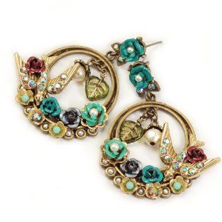 Sweet Romance Crystal Birds and Flowers Earrings Dangle Earrings Jewelry