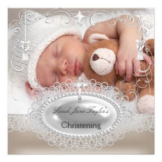 Baby Christening Baptism Girl Boy Silver Cross Personalized Invitations