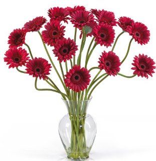 Nearly Natural 1086 RD Gerber Daisy Liquid Illusion Silk Flower Arrangement, Red   Artificial Mixed Flower Arrangements