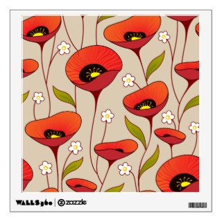 Cute Red Poppies Vector Floral Wall Decals