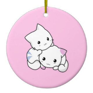 Cute white animated kittens christmas tree ornament