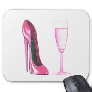 Pink Stiletto Shoe and Champagne Glass Mouse Mats