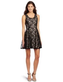 Necessary Objects Juniors Lace Tank Dress, Black, Large