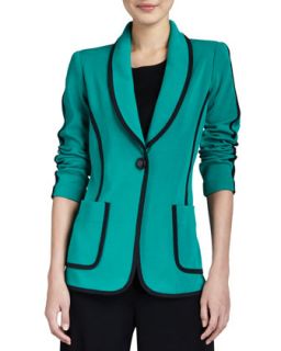 Womens Modern Faux Suede Piped Jacket   Misook   Emerald multi (MEDIUM (10/12))