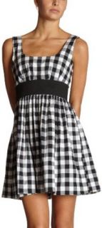 Necessary Objects Juniors Checked Plaid Babydoll Dress, Black/White, X Small