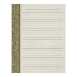 Olive Green Swirl Pattern Lined Binder Paper Letterhead Template