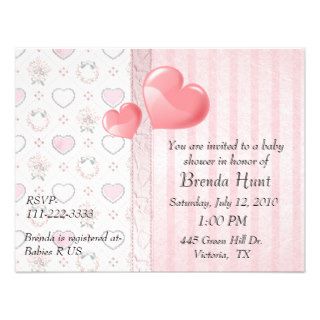 Pink Hearts and Stripes Baby Shower Invitation