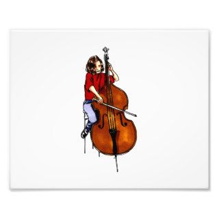 Girl playing orchestra bass red shirt art photo