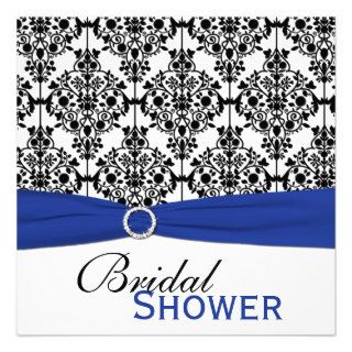 Blue, White, and Black Damask Bridal Shower Invite