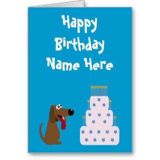 Cute Dog & Cake Birthday Animal Charity Blue Card