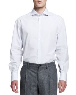 Mens Micro Windowpane Button Down Shirt, White   Brunello Cucinelli   White