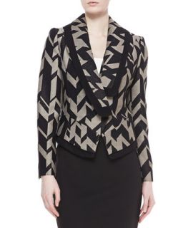 Womens Geometric Crepe Jacket   Badgley Mischka   Grey/Black (12)