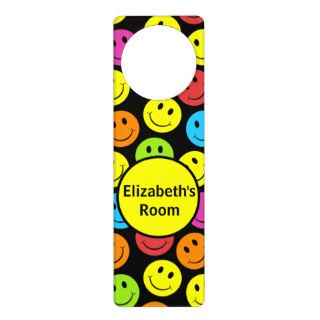 Happy Colorful Smiley Faces Pattern Personalize Door Hangers