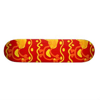Colorful Red Yellow Orange Rooster Chicken Design Skate Board Decks