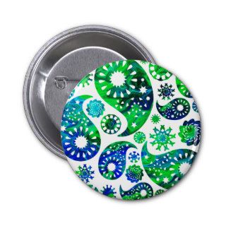 Swirly Pattern Paisley in Green and Blue. Button