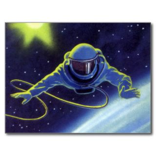 Vintage Science Fiction Astronaut on a Spacewalk Postcard