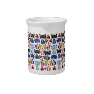 happy colorful pop cats pattern pitchers