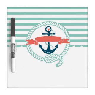 Ancla, azul, rojo, marinero retro náutico femenino pizarra blanca de