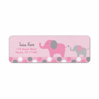 Mod Pink Grey Elephant Baby Shower Address Labels