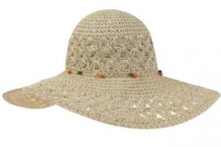Capelli New York Open Weave Paper Crochet Pattern Floppy Hat With Metallic And Wood Trim Nat Combo Clothing