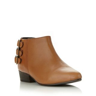 Faith Tan leather buckled low heel ankle boots