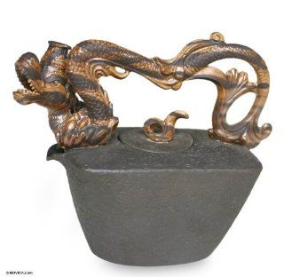 Stoneware ceramic teapot, 'Golden Dragon'   Stoneware Ceramic Teapot from Indonesia Kitchen & Dining