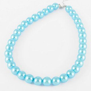 Fashion Chain Jewelry Sky Blue Artificial Pearl Beads Bib Pendant Necklace Jewelry