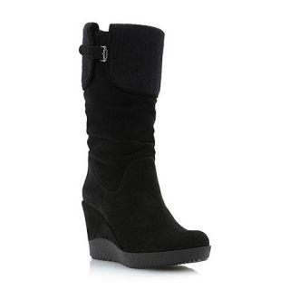 Dune Black slouch fold over cuff wedge boots