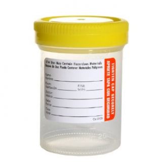 Samco Scientific 01 0100 Virgin Polypropylene Non Sterile Specimen Container with 53mm Wide Mouth Diameter, Non Tabbed Label, Yellow Bio Tite Cap, 120mL Capacity (Case of 300)