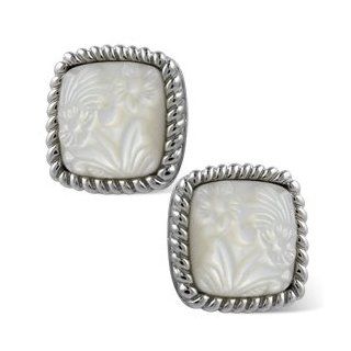 Carolyn Pollack Sterling Silver Carved Mother of Pearl Rodeo Romance Button Earrings Carolyn Pollack Jewelry