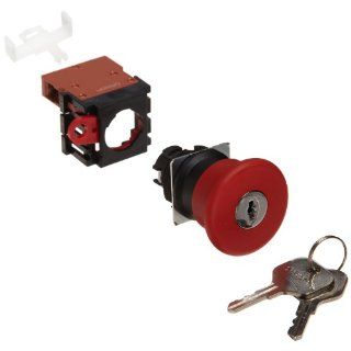 Omron A22E MK 01 Emergency Stop Key Pushbutton and Switch, Screw Terminal, IP65 Oil Resistant, Non Lighted, Push Lock Key Reset Operation, Red, 40mm Diameter, Single Pole Single Throw Normally Closed Contacts Electronic Component Key Operated Switches In