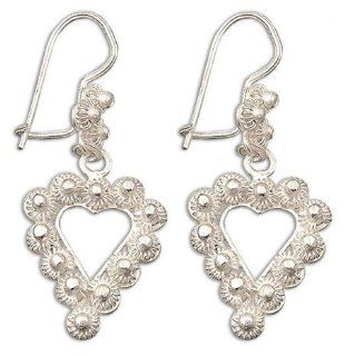 Sterling silver filigree earrings, 'Heart Blossoms' Jewelry