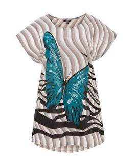 Samya White and Turquoise Butterfly Print Top