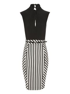 Jane Norman Twist neck stripe dress Black
