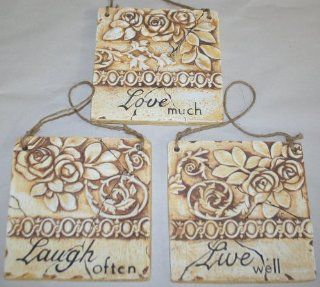 Stone Inspirational Hanging Plaques , Set of 3 (Laugh Often, Live Well, Love Much) Patio, Lawn & Garden
