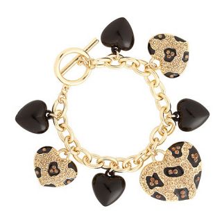 Star by Julien Macdonald Gold crystal and black stone animal print heart charm bracelet