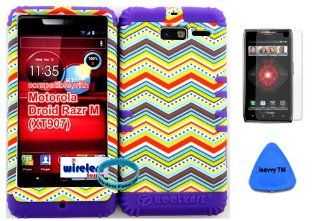 Hybrid Cover Bumper Case for Motorola Droid Razr M (XT907, 4G LTE, Verizon) Protector Thin Chevron Pattern Snap on + Purple Silicone (Included Wristband, Screen Protector and Pry Tool By Wirelessfones) Cell Phones & Accessories