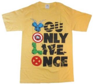 Marvel Comics YOLO You Only Live Once Wolverine Captain America Hulk X Men T Shirt   Medium Yellow Clothing