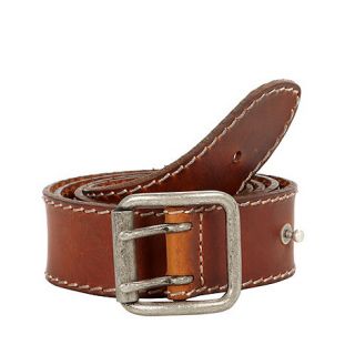 Wrangler Big and tall brown stitched leather two pin buckle belt