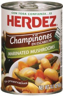 Herdez Champinones en Escabeche, Marinated Mushrooms, 14.1 Ounce Cans (Pack of 6)  Straw Mushrooms  Grocery & Gourmet Food